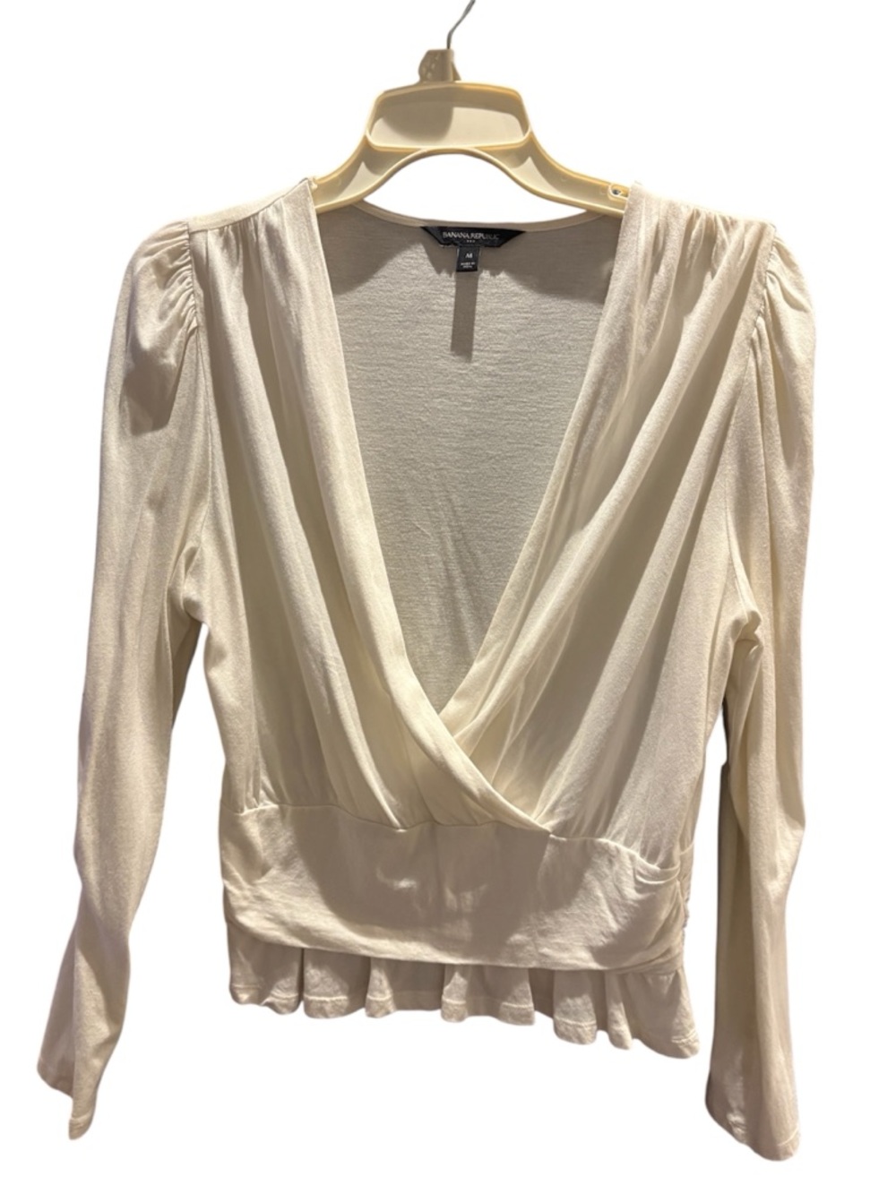 Banana Republic Cream Surplice Long-Sleeve Top, size Medium